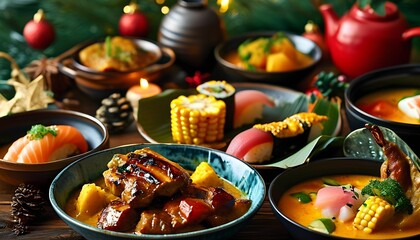 A vibrant feast of culinary delights exploring the rich flavors of asian cuisine with a festive touch