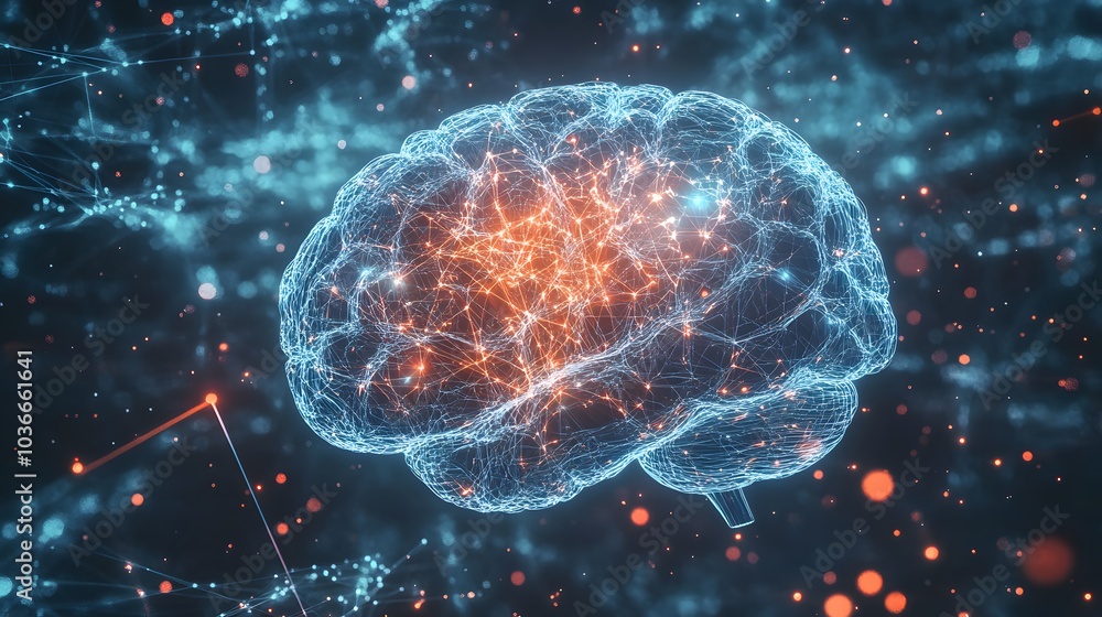 Poster human brain on technology background represent artificial intelligence and cyber space concept.