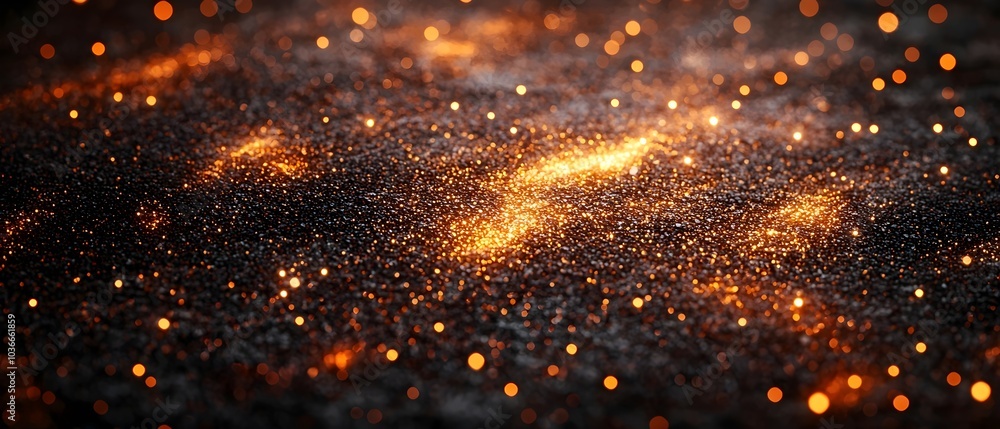 Aufkleber a mesmerizing scatter of golden and orange sparkles on a dark surface, creating an enchanting and ma