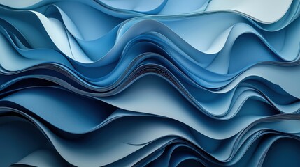 Fototapeta premium An intricate arrangement of blue paper that forms fluid waves, showcasing various shades and textures which create a sense of depth and movement.