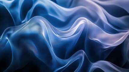 Obraz premium A serene image showcasing the elegant flow of blue silk fabric, exhibiting a blend of textures and soft curves in an abstract style.