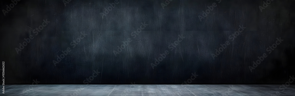 Wall mural Blank wide screen Real chalkboard background texture in college concept for back to school panoramic wallpaper for black friday white chalk text draw graphic. Empty surreal room wall blackboard pale.