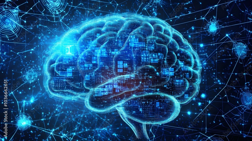 Poster human brain on technology background represent artificial intelligence and cyber space concept.