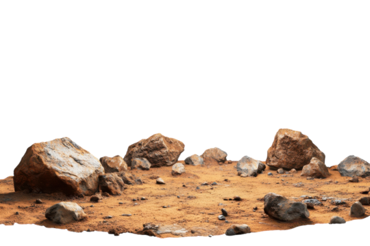 Detailed Close-Up of Mars Surface with Rocks Isolated on transparent Background Suitable for Educational and Scientific Projects
