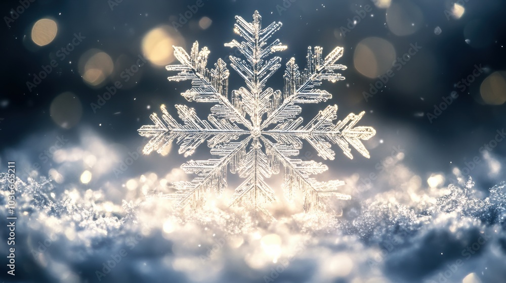 Aufkleber Delicate snowflakes sparkle with intricate patterns and symmetry, shimmering softly in the cool winter atmosphere. Generative AI