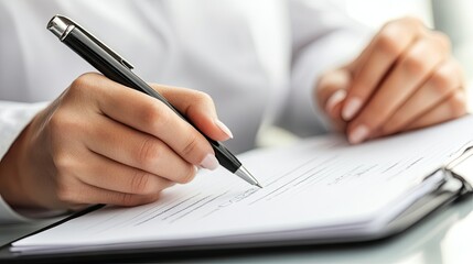 Hands Writing on Paper with Pen in Close-up View