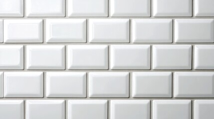 White glossy rectangular ceramic tiles with beveled edges, seamless texture, background for design