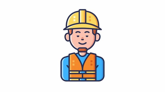 Animated avatar of a male construction worker wearing a yellow hard hat and an orange safety vest, representing safety in the industry.