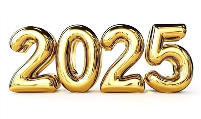  Creative 3D Abstract Design Featuring the Golden Number "2025" on a White Background, Celebrating the New Year and the Year of the Snake, Captured in Ultra HD 8K Resolution with High-Quality Renderin