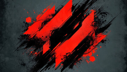 Abstract background featuring bold red and black paint splashes and strokes on a dark canvas, creating a dynamic and high-energy visual impact.
