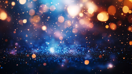 Fototapeta premium particles abstract bokeh background with shining floor stars dust. Celebration futuristic glittering in space with background for party or Festival holiday
