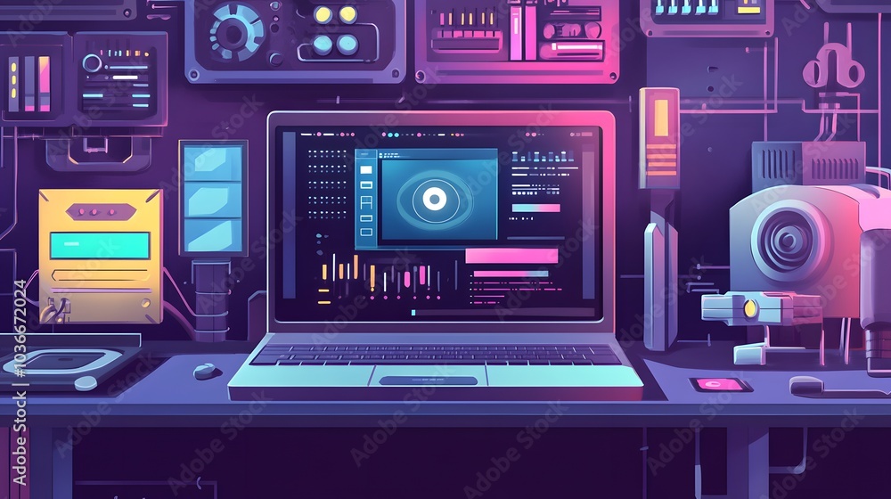 Wall mural update software application and hardware upgrade technology concept.