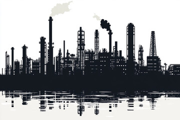 Industrial city Cityscape black and white silhouette vector illustration on white background