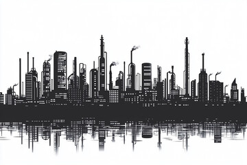 Fototapeta premium Industrial city Cityscape black and white silhouette vector illustration on white background