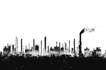 Industrial city Cityscape black and white silhouette vector illustration on white background