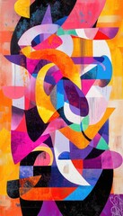 Vibrant, colorful graffiti art featuring abstract shapes and modern typography