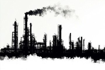 Obraz premium Industrial city Cityscape black and white silhouette vector illustration on white background