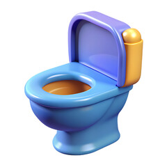 Cartoon Toilet Bowl with Open Lid in Blue and Brown,  Toilet, 3D icon,