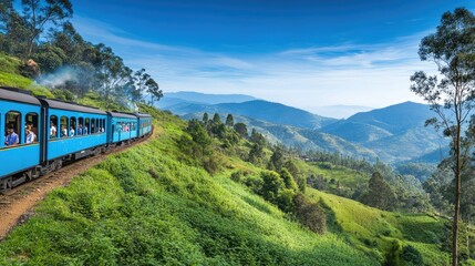 Scenic Train Journey Through Lush Green Mountains