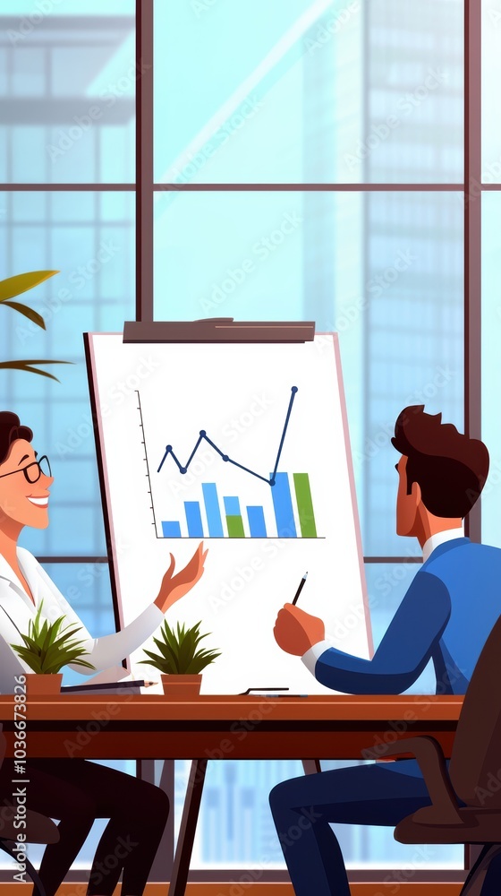 Aufkleber engaging business meeting with data presentation and team collaboration in modern office setting