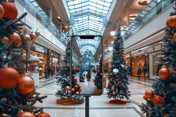 Realistic POV capture showing a hand holding a mobile phone with a blank white screen open to a messaging app interface Stock Photo with copy space
