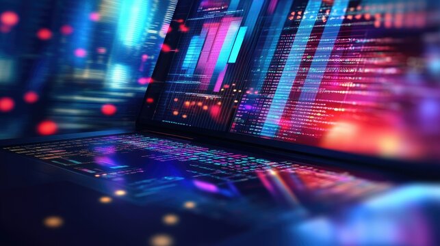 Vibrant Laptop Screen with Data Visualization