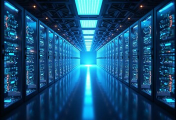 Fototapeta premium Futuristic Server Room and Data Center - The Core of Digital Infrastructure and Network Connectivity