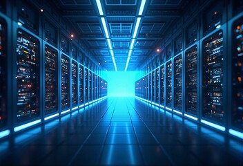 Fototapeta premium Futuristic Server Room and Data Center - The Core of Digital Infrastructure and Network Connectivity