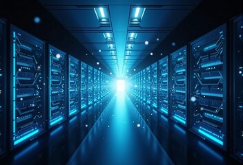 Fototapeta premium Futuristic Server Room and Data Center - The Core of Digital Infrastructure and Network Connectivity