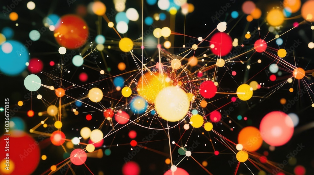 Poster abstract data representation with colorful dots and lines