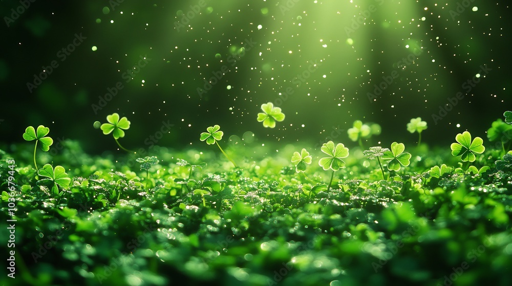 Poster lively green st patrick's day background featuring a cascade of sparkling shamrock shapes creating a