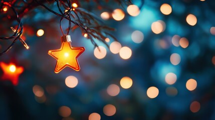 Colorful abstract Christmas lights twinkle against a starry night sky, creating a joyful and enchanting holiday ambiance. Generative AI