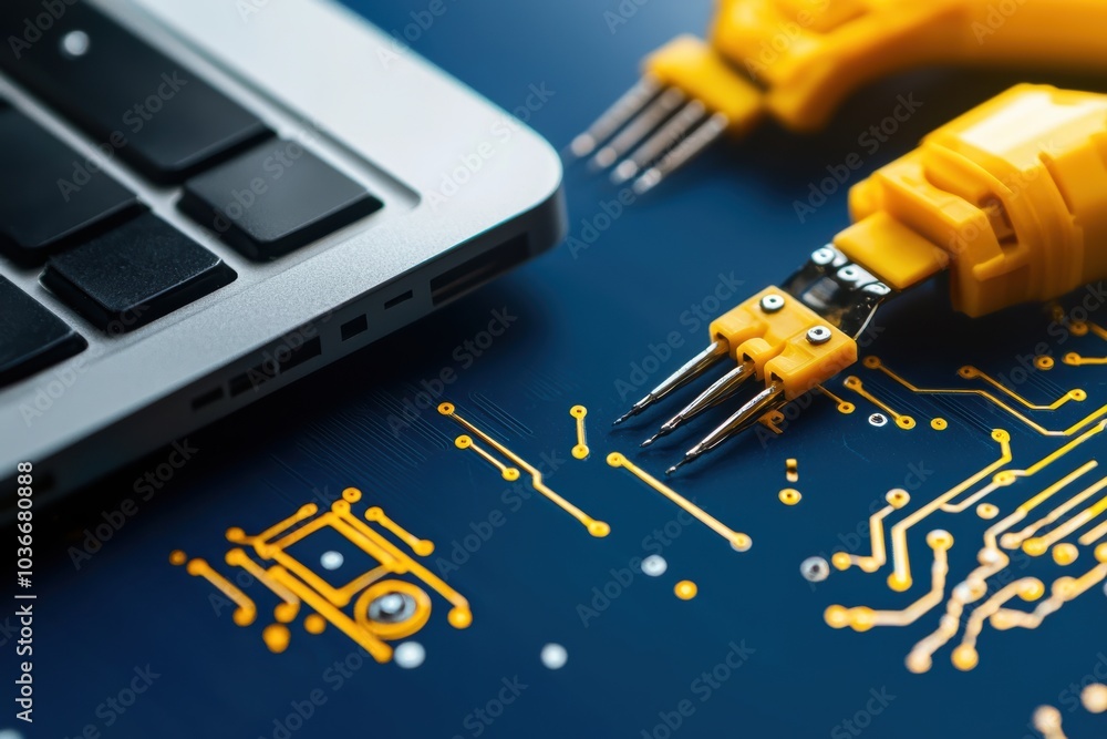 Poster exploring the intricacies of circuit boards and technology tools in modern electronics