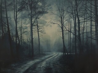 Mysterious Path Through a Foggy Forest - Landscape Painting
