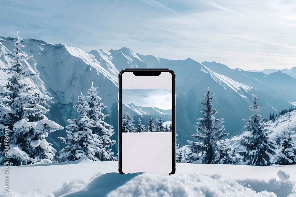 Wall mural realistic pov capture showing a hand holding a mobile phone with a blank white screen open to a mess