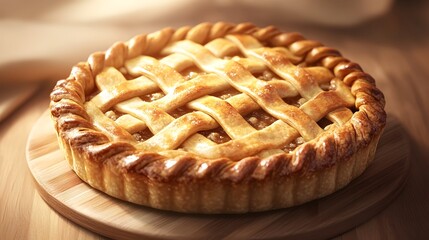 Mouthwatering Braided Lattice Pie with Inviting Golden Hue and Ethereal Soft Lighting