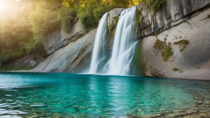 Naklejka premium Serene Waterfall and Crystal Clear Water.