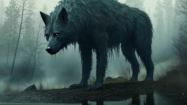 An intriguing image of a cryptid animal, blending myth and mystery in a dense, foggy forest