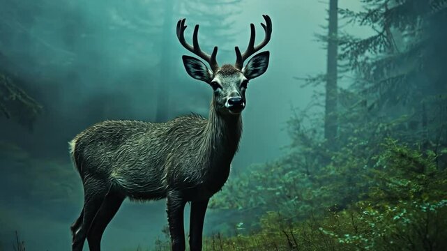 An intriguing image of a cryptid animal, blending myth and mystery in a dense, foggy forest