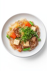 Colorful stir-fried glass noodles with vegetables and tofu