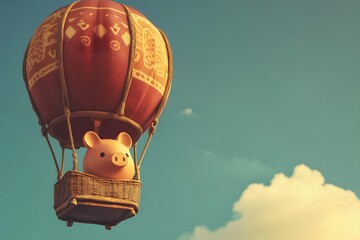 A Piggy Bank Soaring in a Hot Air Balloon