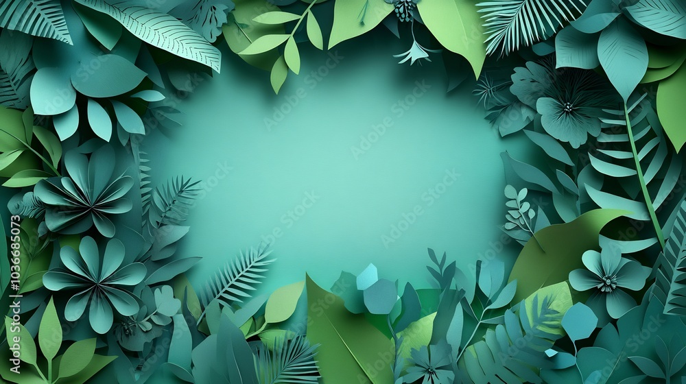 Poster minimalist springthemed design showcasing an empty papercut nature icon within an elegant paper fram