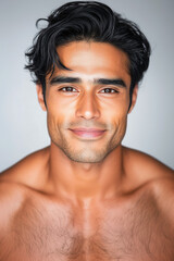 Fototapeta premium Fashion close up portrait of a muscular Indian man with healthy skin 