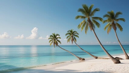 Obraz premium Idyllic Tropical Beach with Palm Trees and Clear Blue Water.