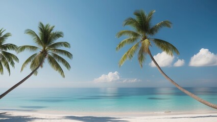 Idyllic Tropical Beach with Palm Trees and Clear Blue Water.