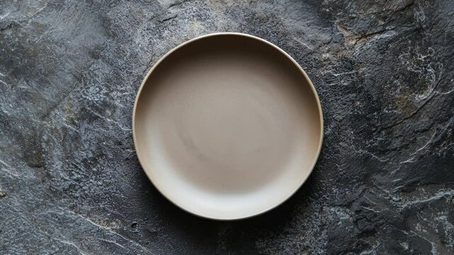 Empty Ceramic Plate on Dark Textured Stone Background