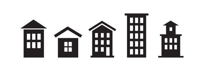 Fototapeta premium Building vector icon flat Set. House and building isolated Black and white colour