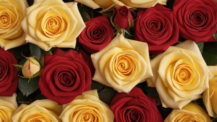 Natural fresh Yellow and Red roses flowers background wallpaper
