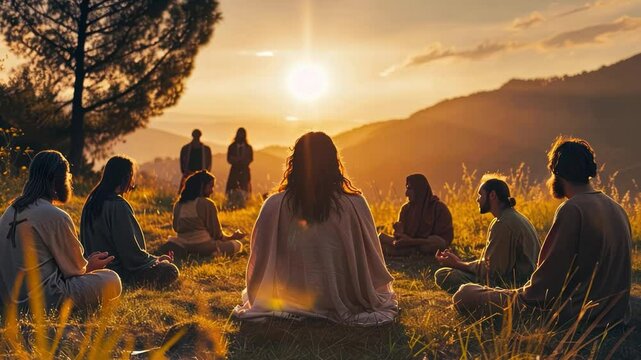 Jesus with disciples, sharing a moment of prayer and spiritual reflection.