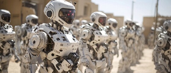 Fototapeta premium Futuristic Robots in a Desert Landscape